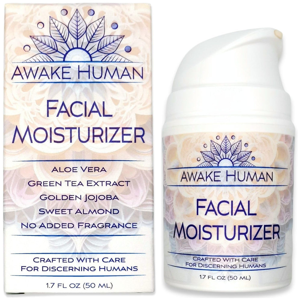 Awake Human crema facial nutritiva para piel seca, envasada para uso diario.