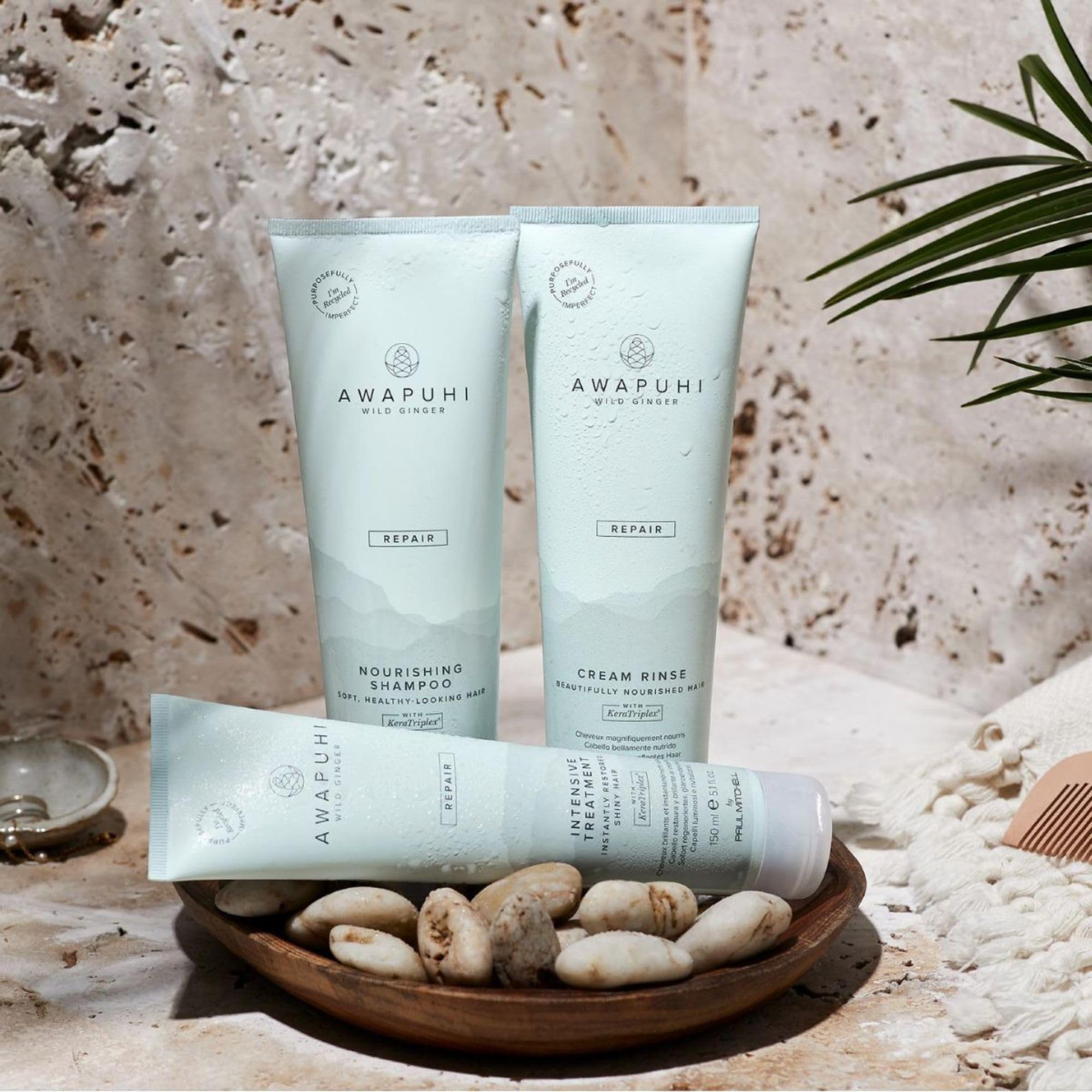 Packaging using post-consumer recycled content.