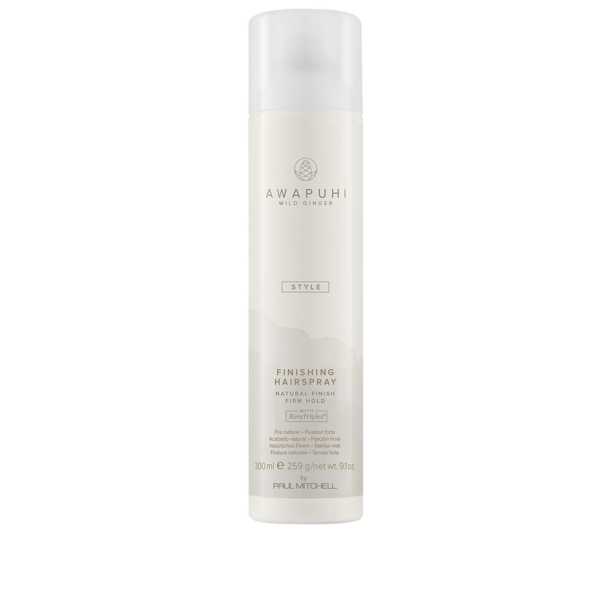 Awapuhi Wild Ginger finishing spray bottle for natural, touchable hold and shine.