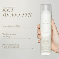 Awapuhi Wild Ginger spray mist demonstrating even dispersion for frizz control