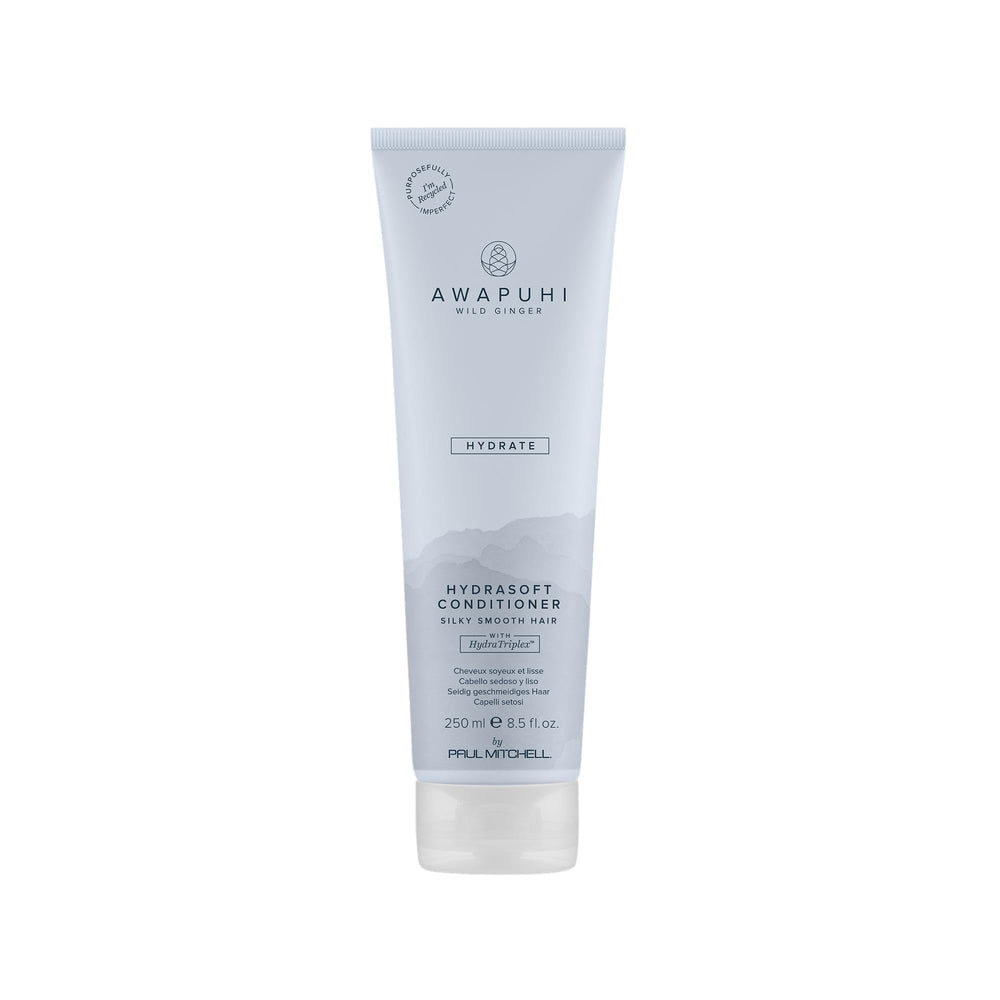 Awapuhi Wild Ginger HydraSoft Conditioner bottle shows rich moisturizing formula for silky hair.