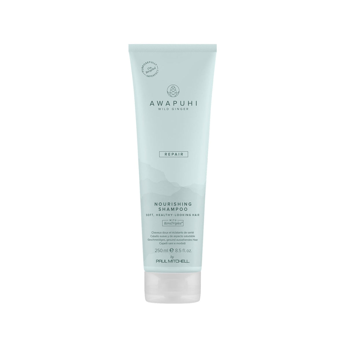 Awapuhi Wild Ginger Nourishing Shampoo bottle shows color-safe formula for daily use