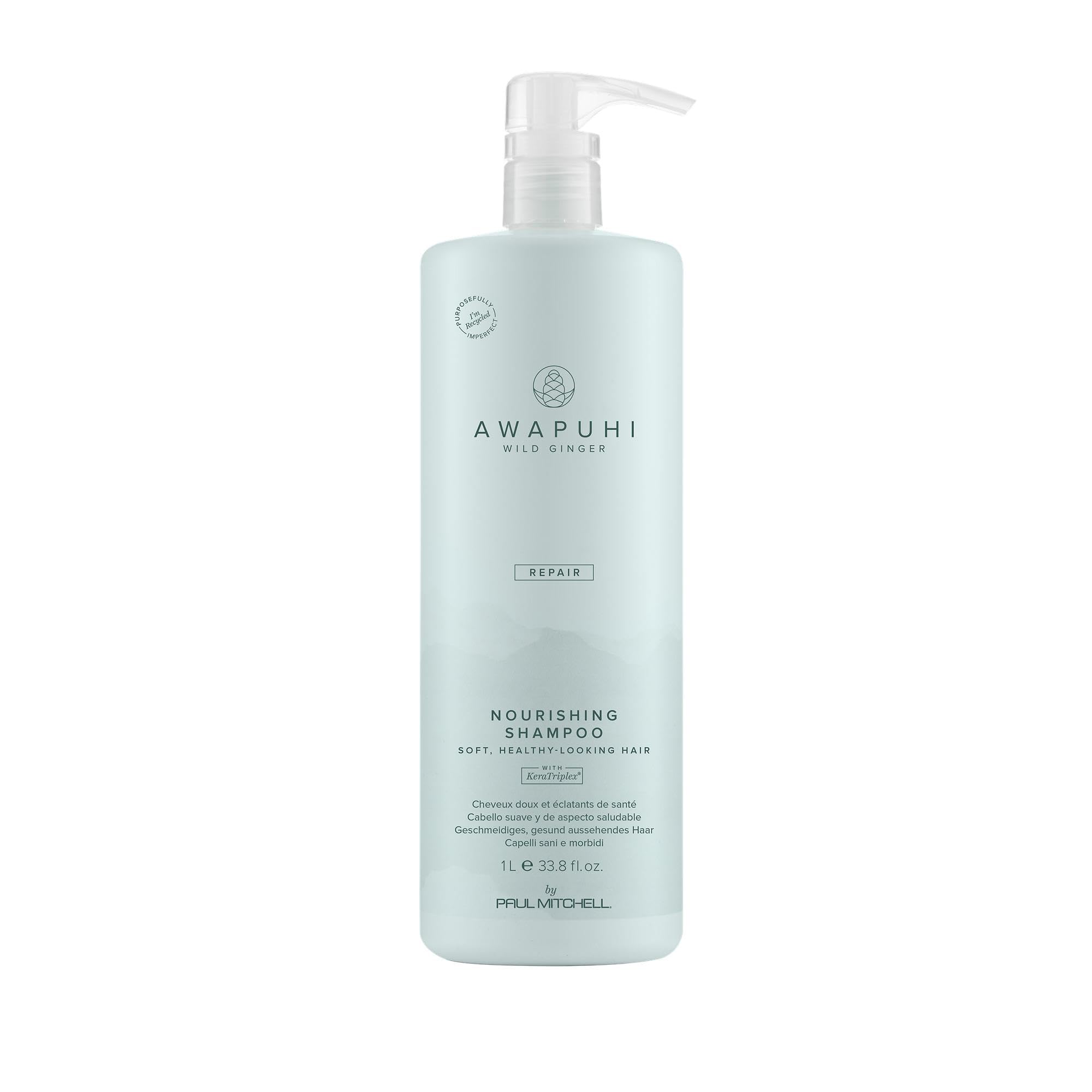 Awapuhi Wild Ginger Nourishing Shampoo bottle highlights color-safe cleansing for color-treated hair