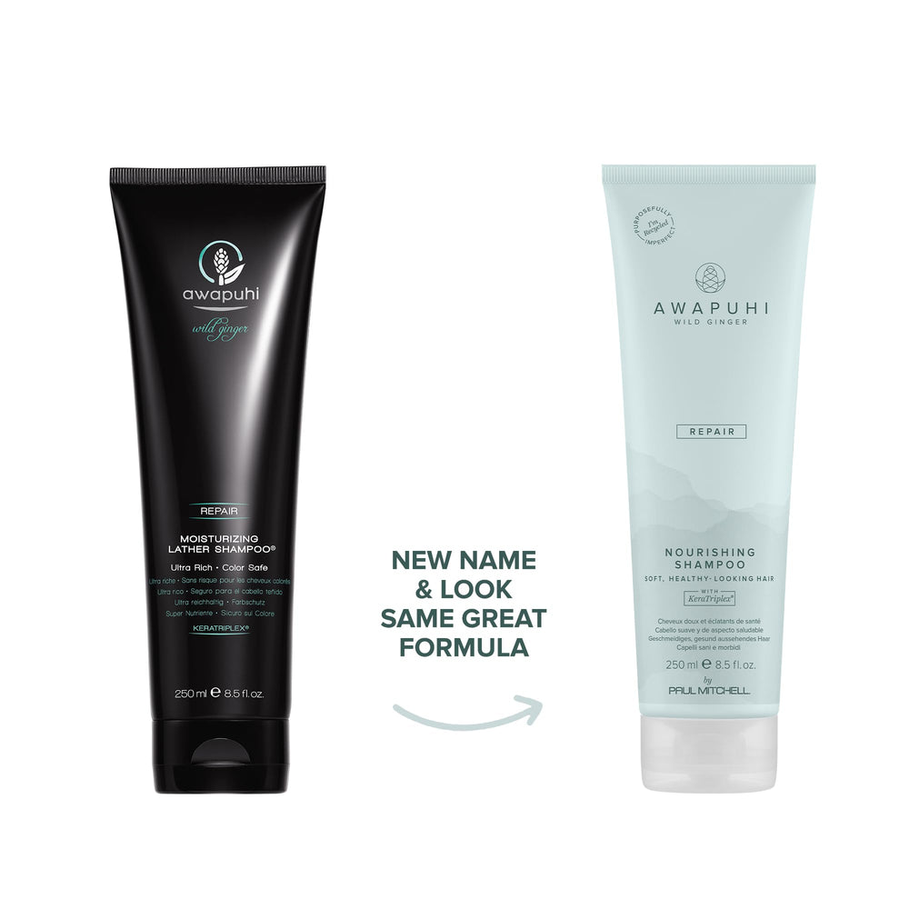 Awapuhi Wild Ginger Nourishing Shampoo label closeup highlights sulfate-free protection