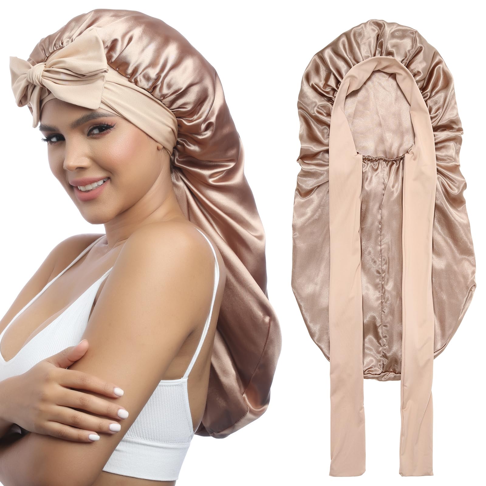 AWAYTR bonete satin doble capa para dormir protege el cabello y reduce la fricción