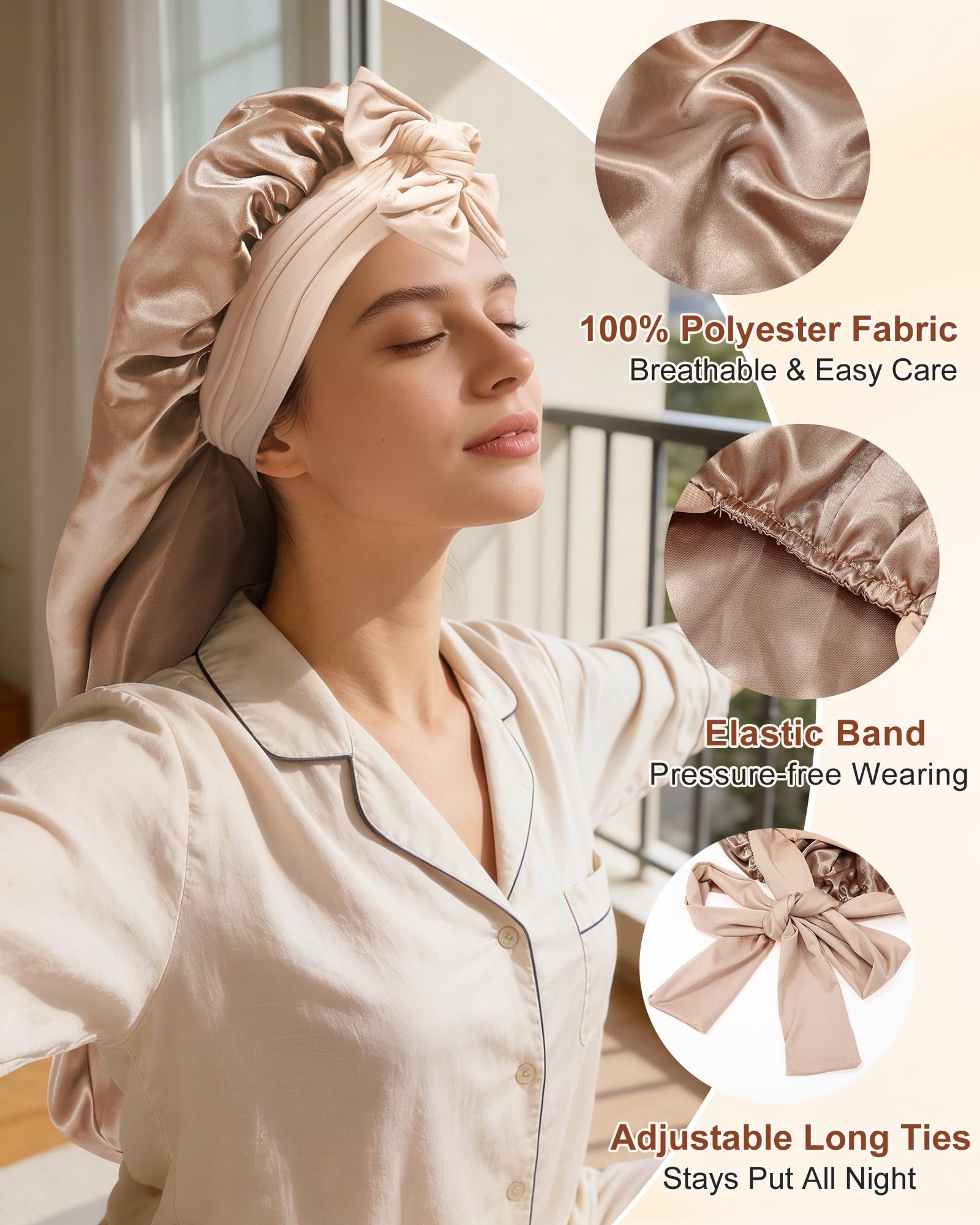 AWAYTR bonete satin con tirantes elásticos para ajuste seguro durante la noche