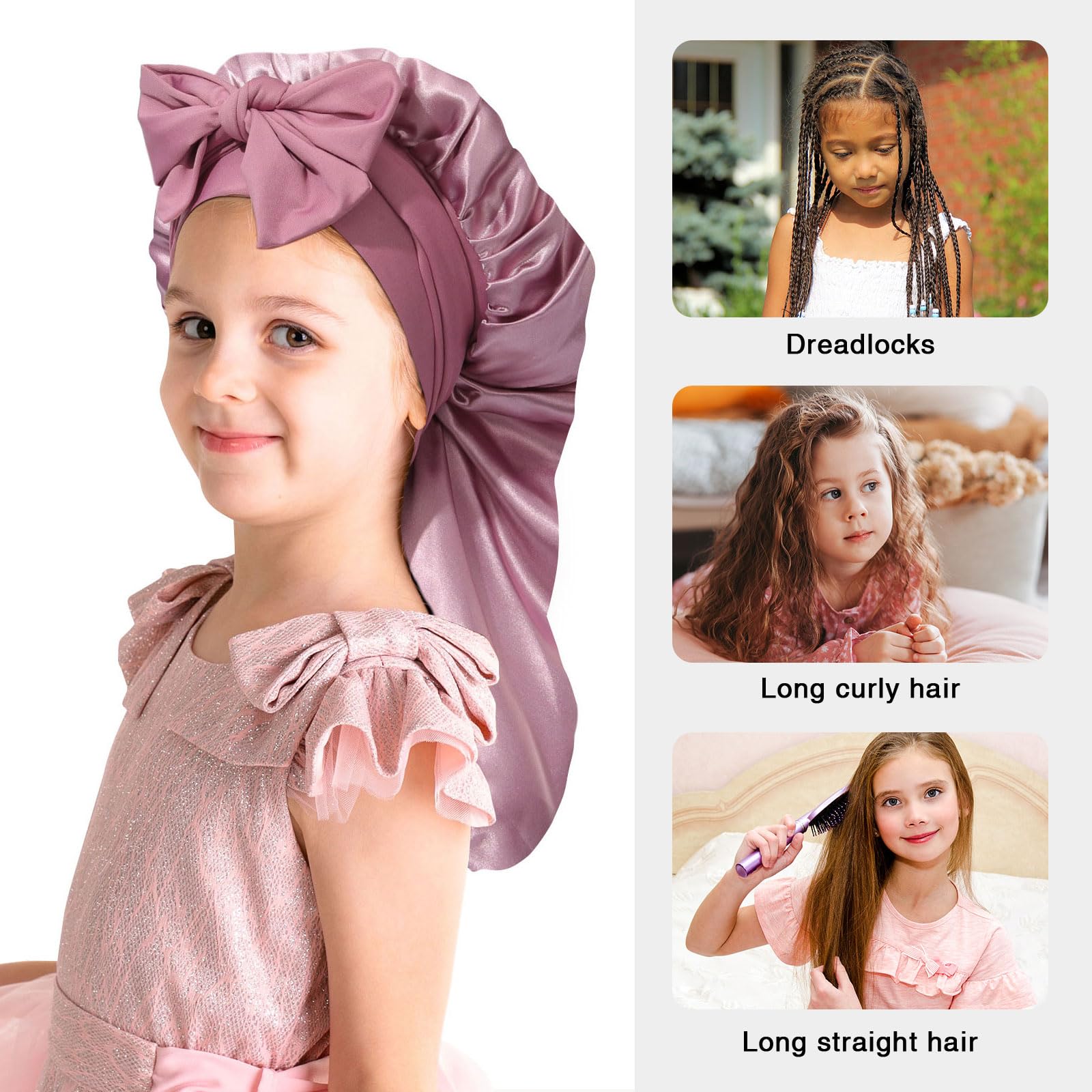 AWAYTR satin bonnet helps retain moisture to reduce frizz and knots