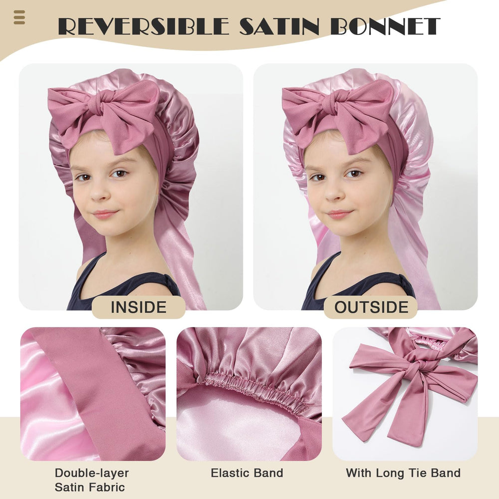 AWAYTR kids braid-friendly satin bonnet with adjustable tie band for secure fit