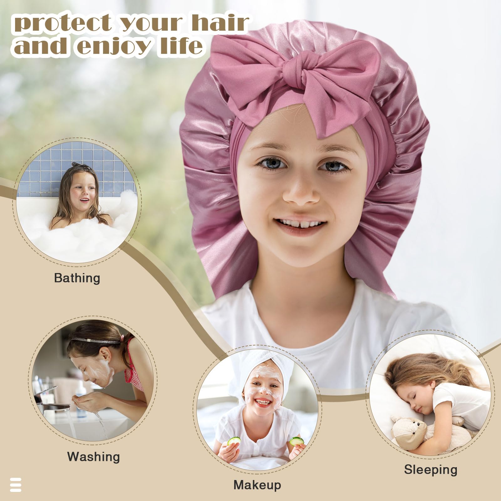 AWAYTR satin bonnet with elastic edge protects scalp and prevents marks