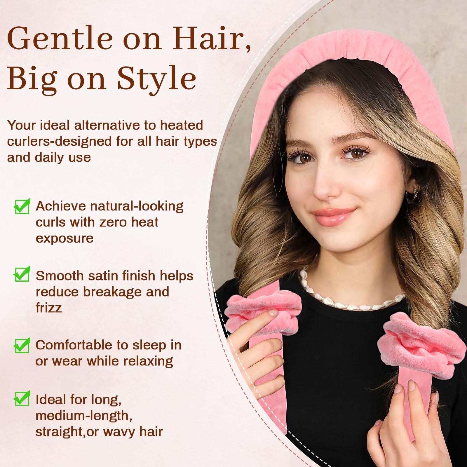 AWAYTR Velvet Curler Set satin bonnet close-up for secure overnight styling.