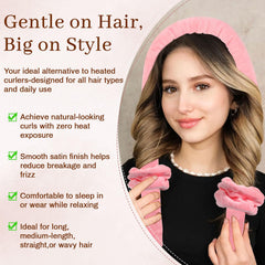 AWAYTR Velvet Curler Set satin bonnet close-up for secure overnight styling.