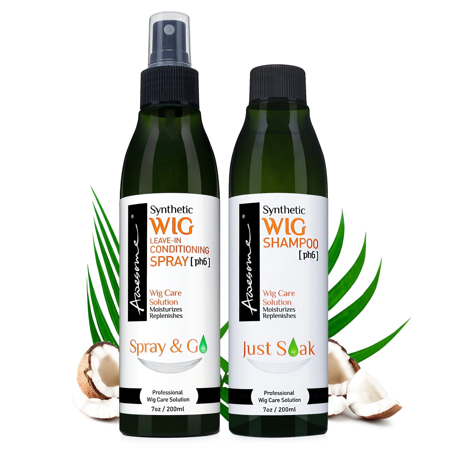 Awesome synthetic wig shampoo bottle showing gentle cleansing for wigs