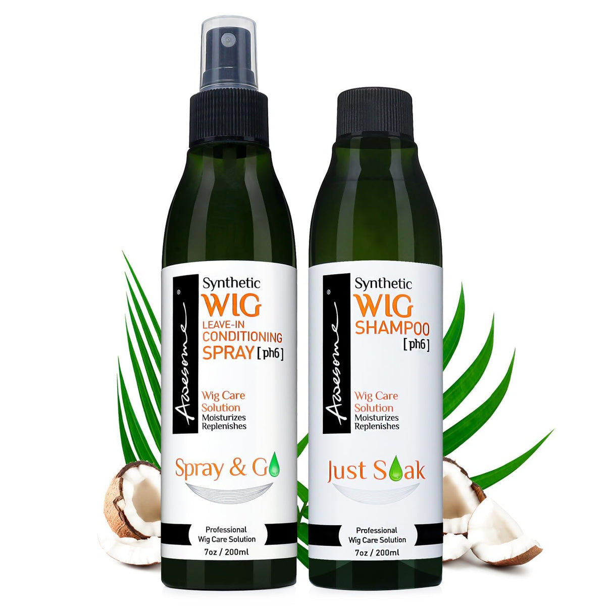 Awesome synthetic wig shampoo bottle showing gentle cleansing for wigs