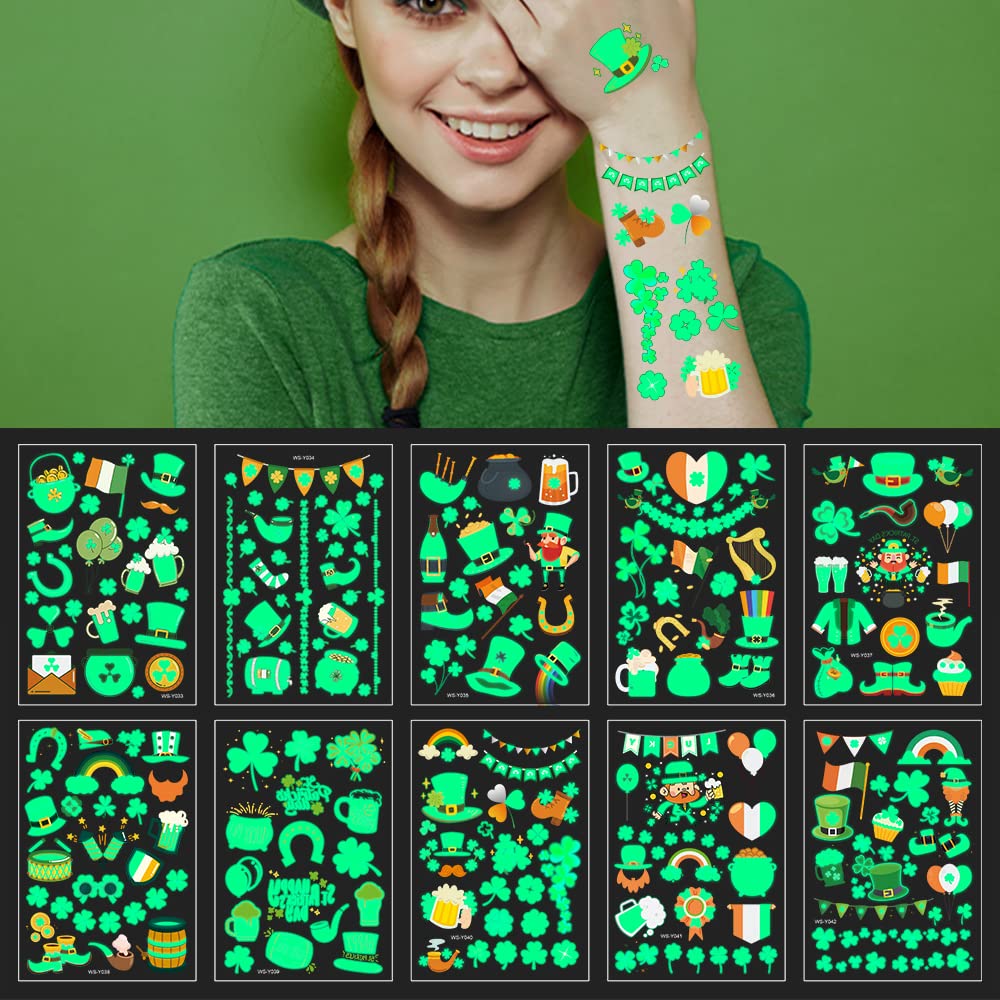 Tatuaje luminoso AWINMAY con bandera irlandesa para look temático
