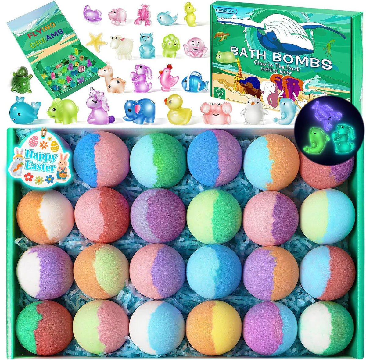 AWKUWA bombas de baño para niños con juguetes sorpresa que iluminan la hora del baño