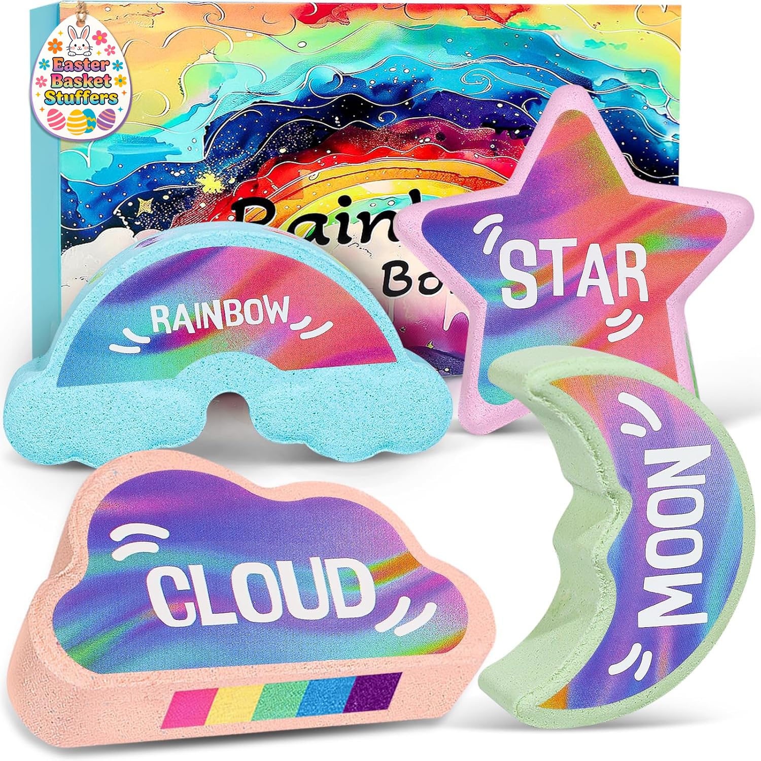 AWKUWA rainbow bath bombs for kids set with five-color fizz for playful baths.