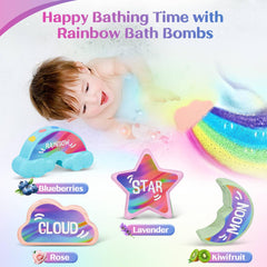AWKUWA rainbow color blocks dissolve to reveal vibrant rainbow in tub.