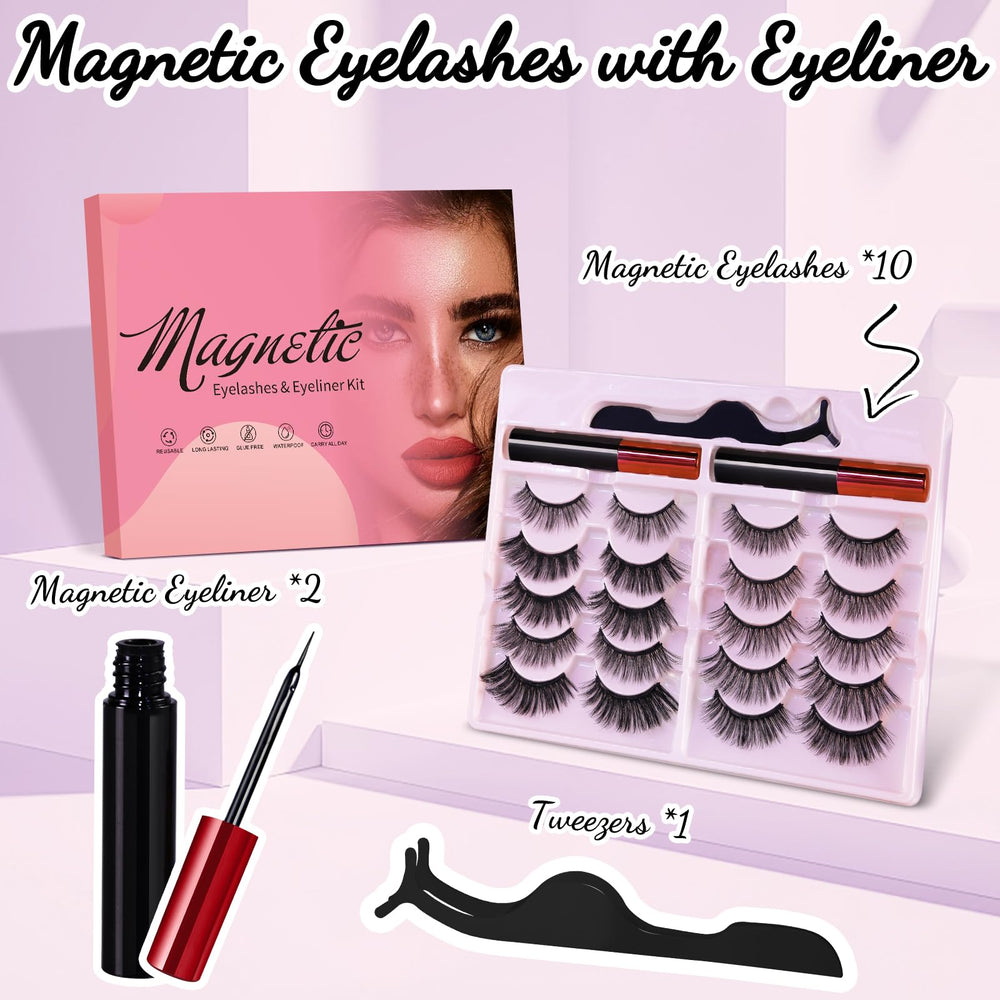 Awmyis magnetic eyelashes kit with 10-pair set for versatile styles.