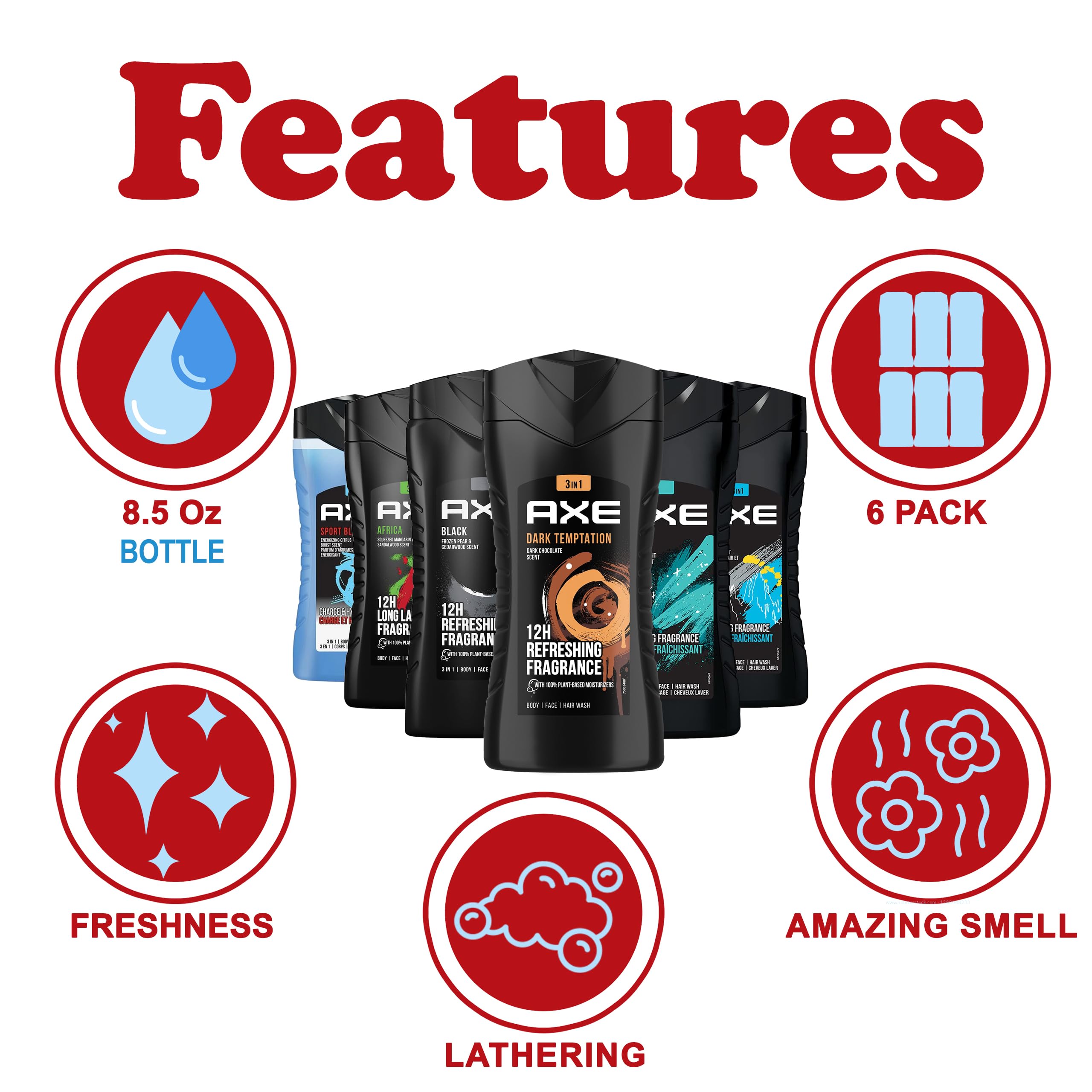 AXE Alaska bottle front delivers a cool, invigorating shower experience.