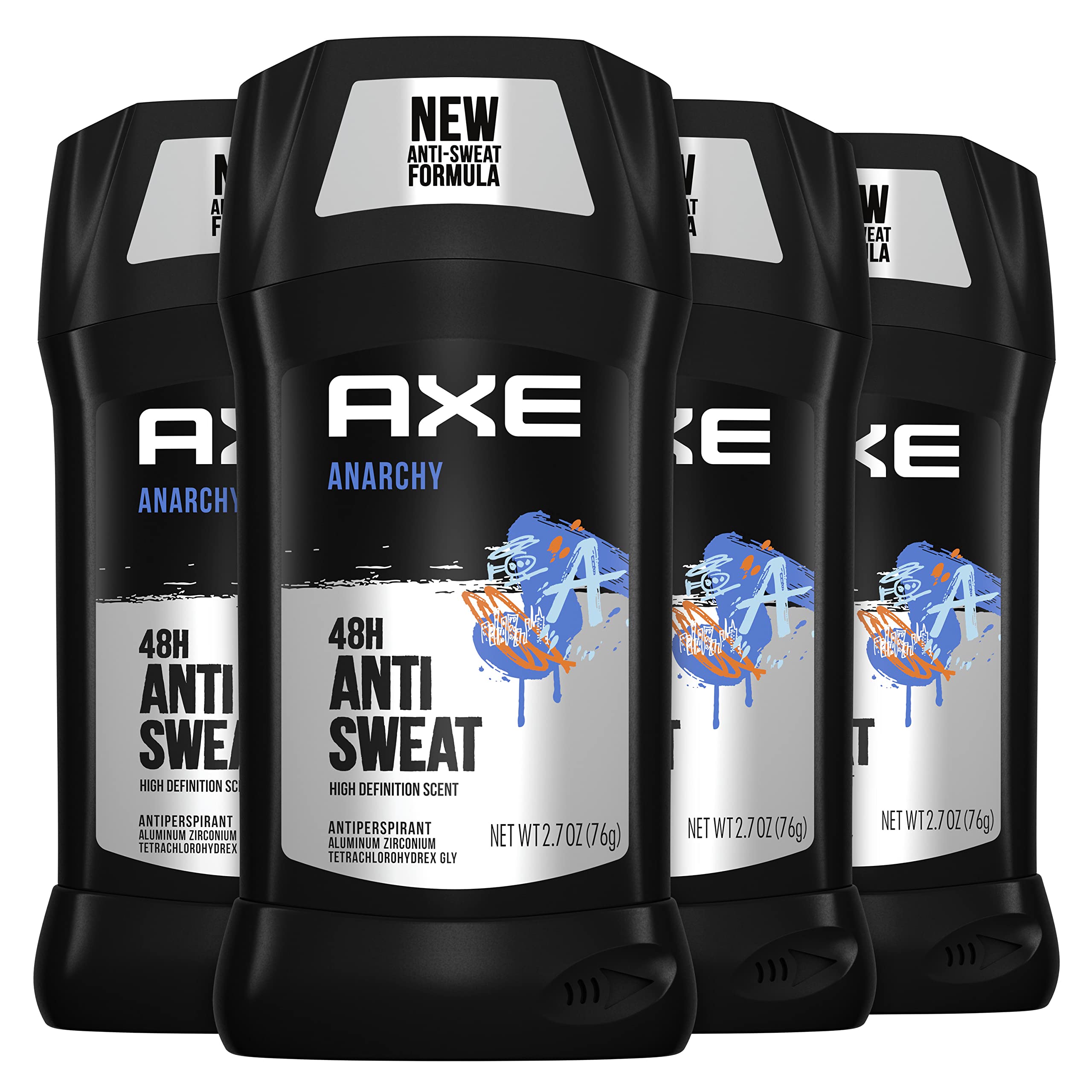 AXE Anarchy deodorant stick front view shows sleek design and bold scent.