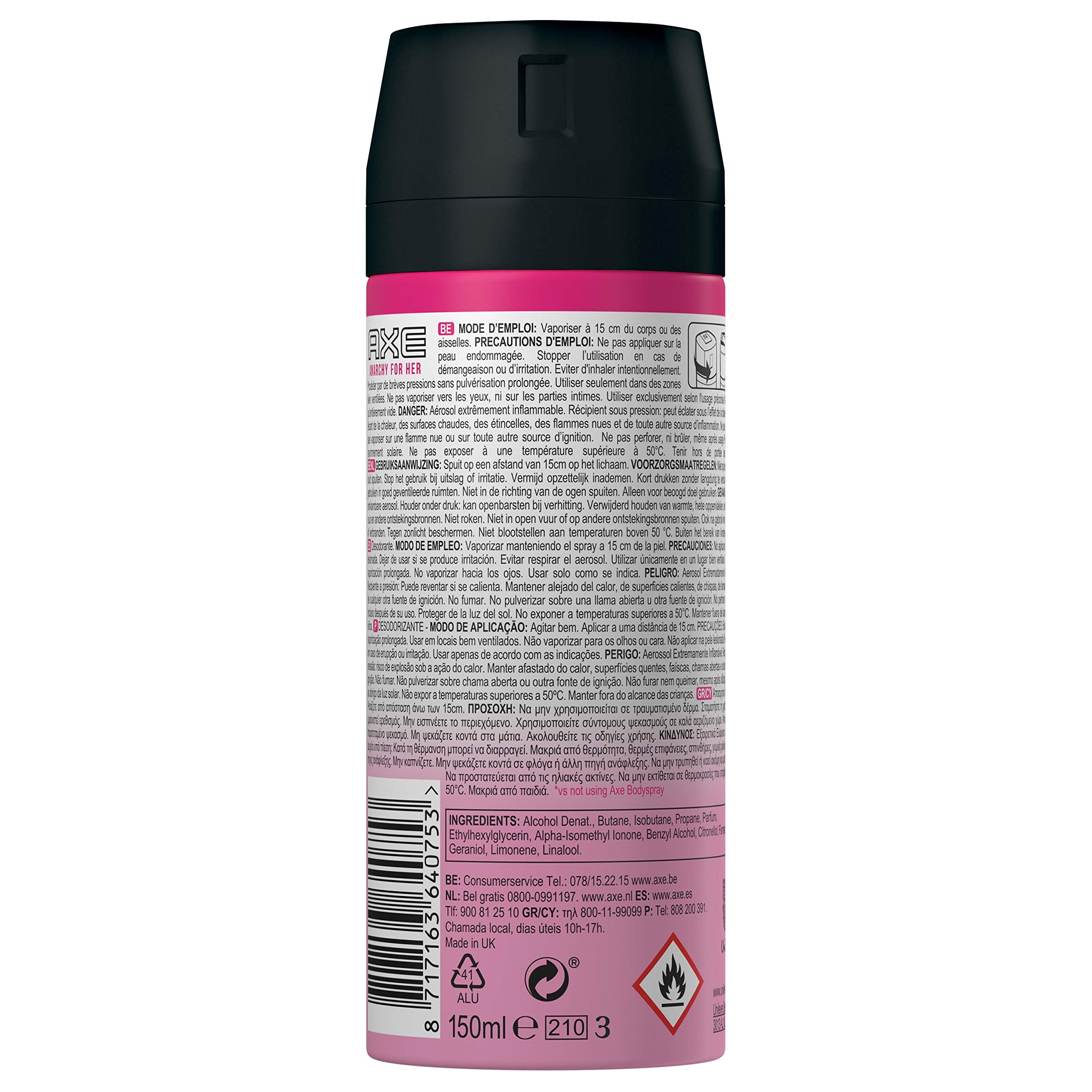 AXE Anarchy para mujeres aerosol corporal de 150 ml con fragancia fresca.