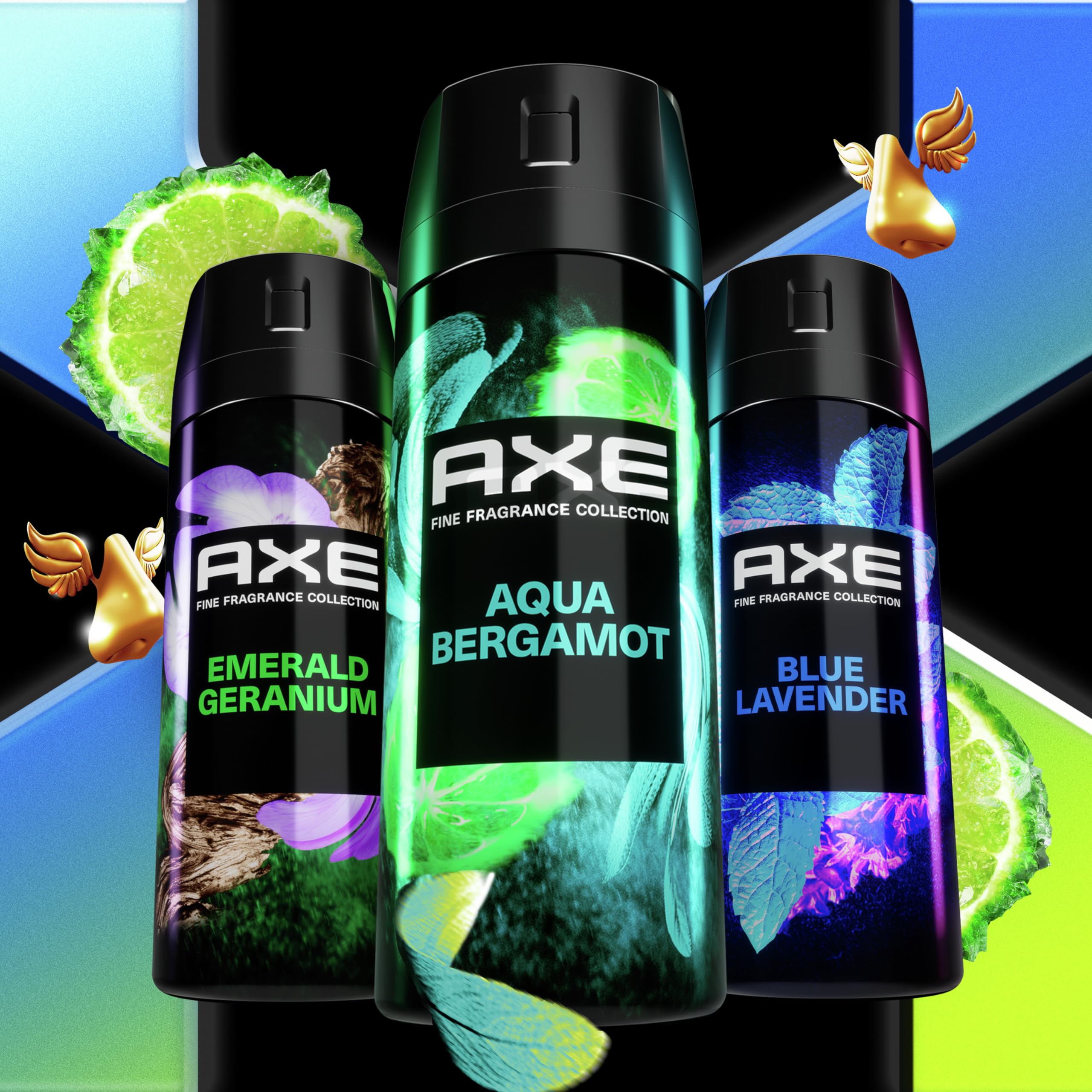 Bottled AXE Aqua Bergamot beside fragrance swatch for daily wear