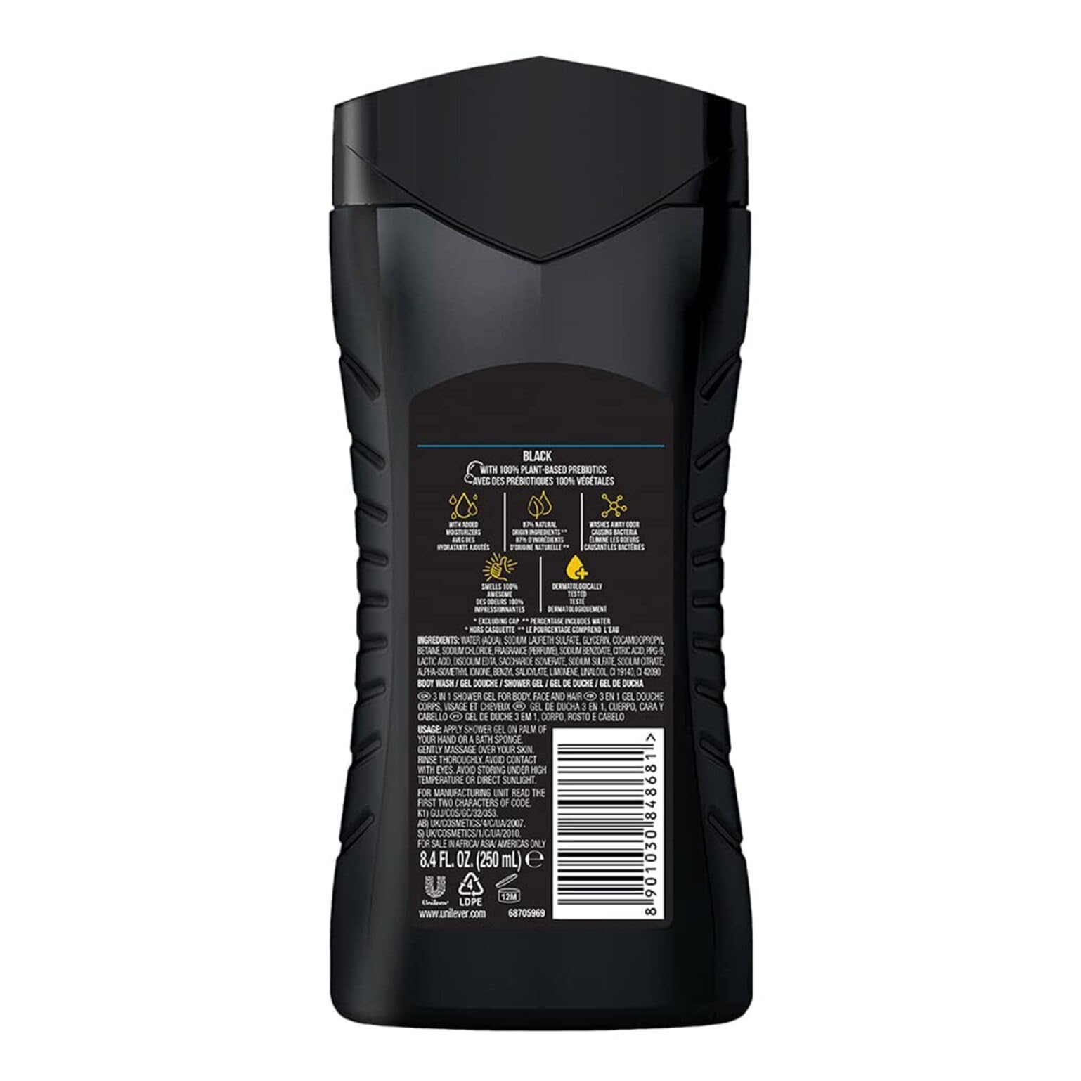 AXE Black 3-in-1 lather in hand for quick shower routines.