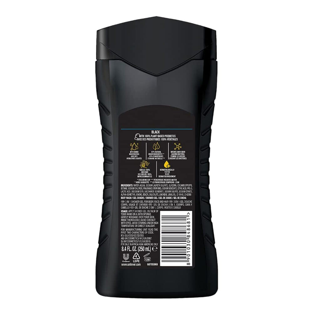 AXE Black 3-in-1 lather in hand for quick shower routines.
