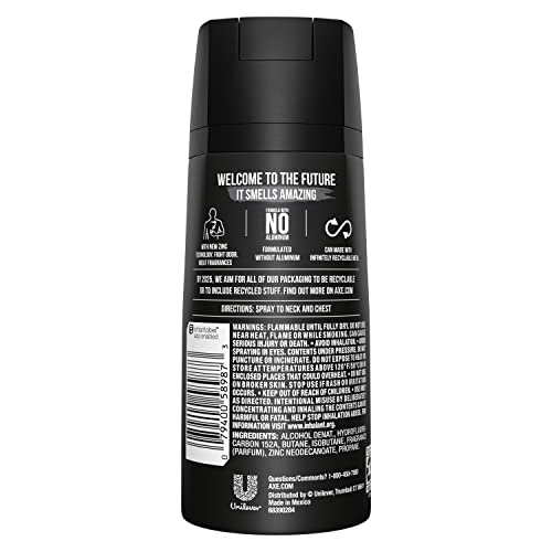 AXE Black desodorante, pulverizador en aerosol, aplicación rápida y limpia.