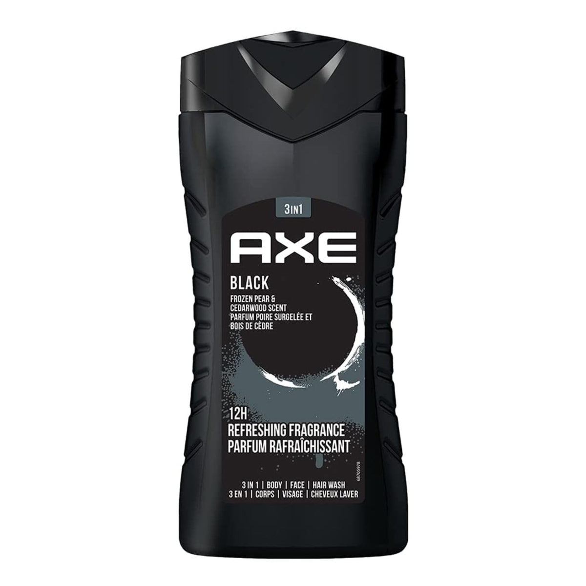 AXE Black bottle front view highlights 3-in-1 convenience for daily grooming.