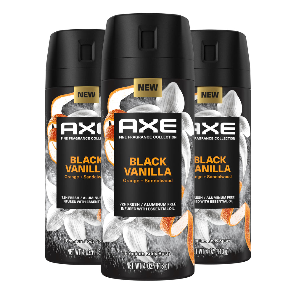 AXE Black Vanilla Orange + Sandalwood bottle front for long-lasting freshness.
