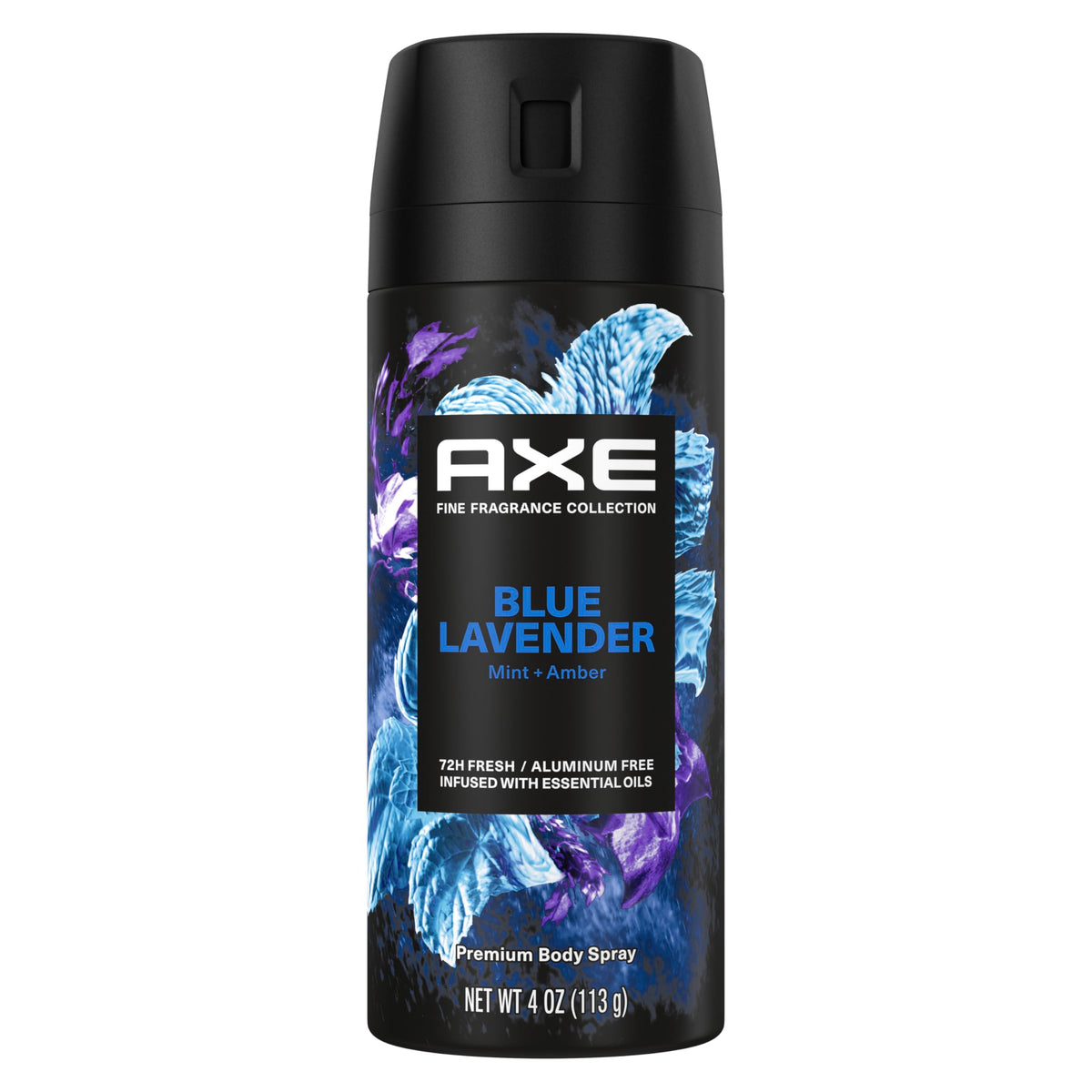 AXE Blue Lavender deodorant spray bottle delivering long-lasting freshness.