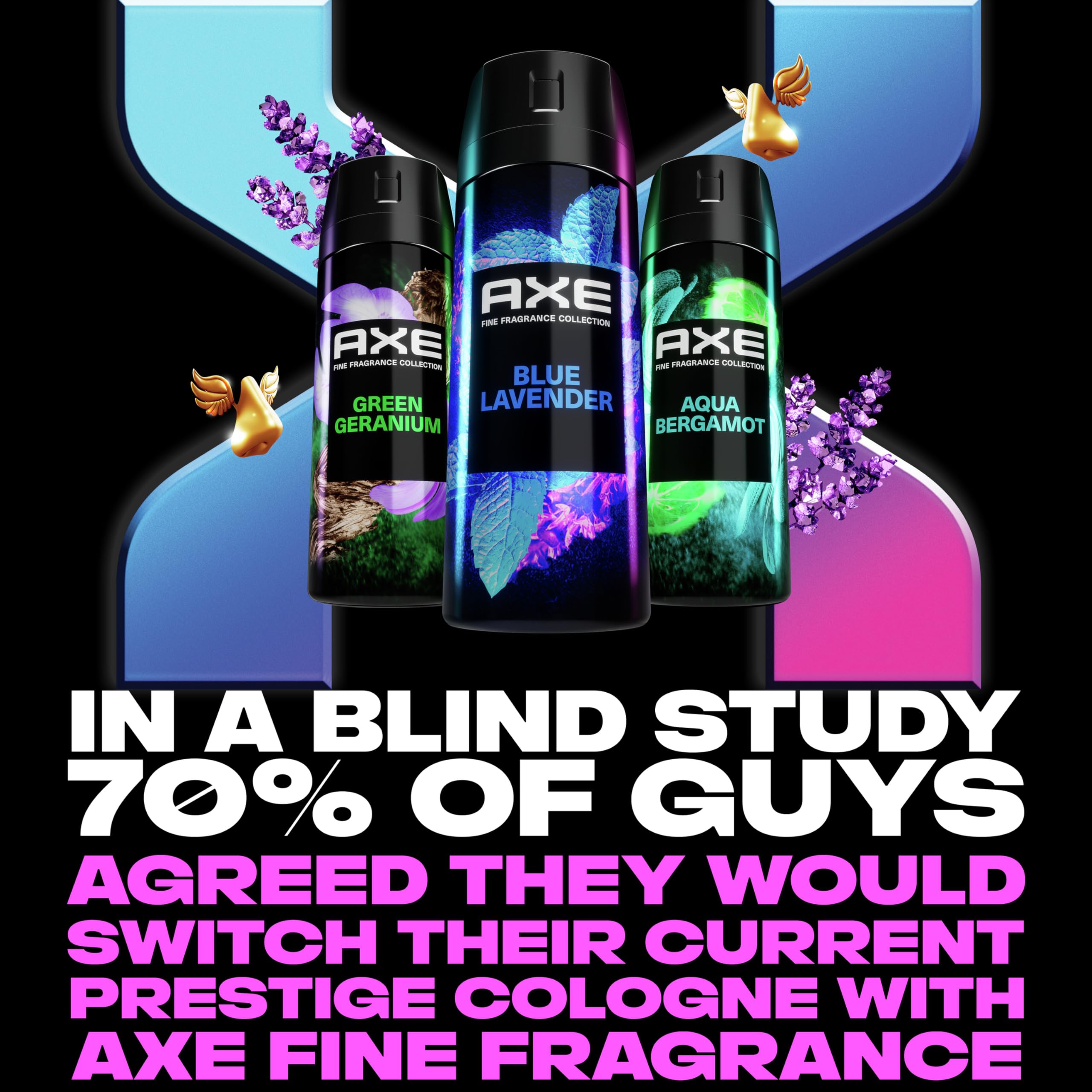 AXE Blue Lavender deodorant spray side view highlighting ergonomic bottle.