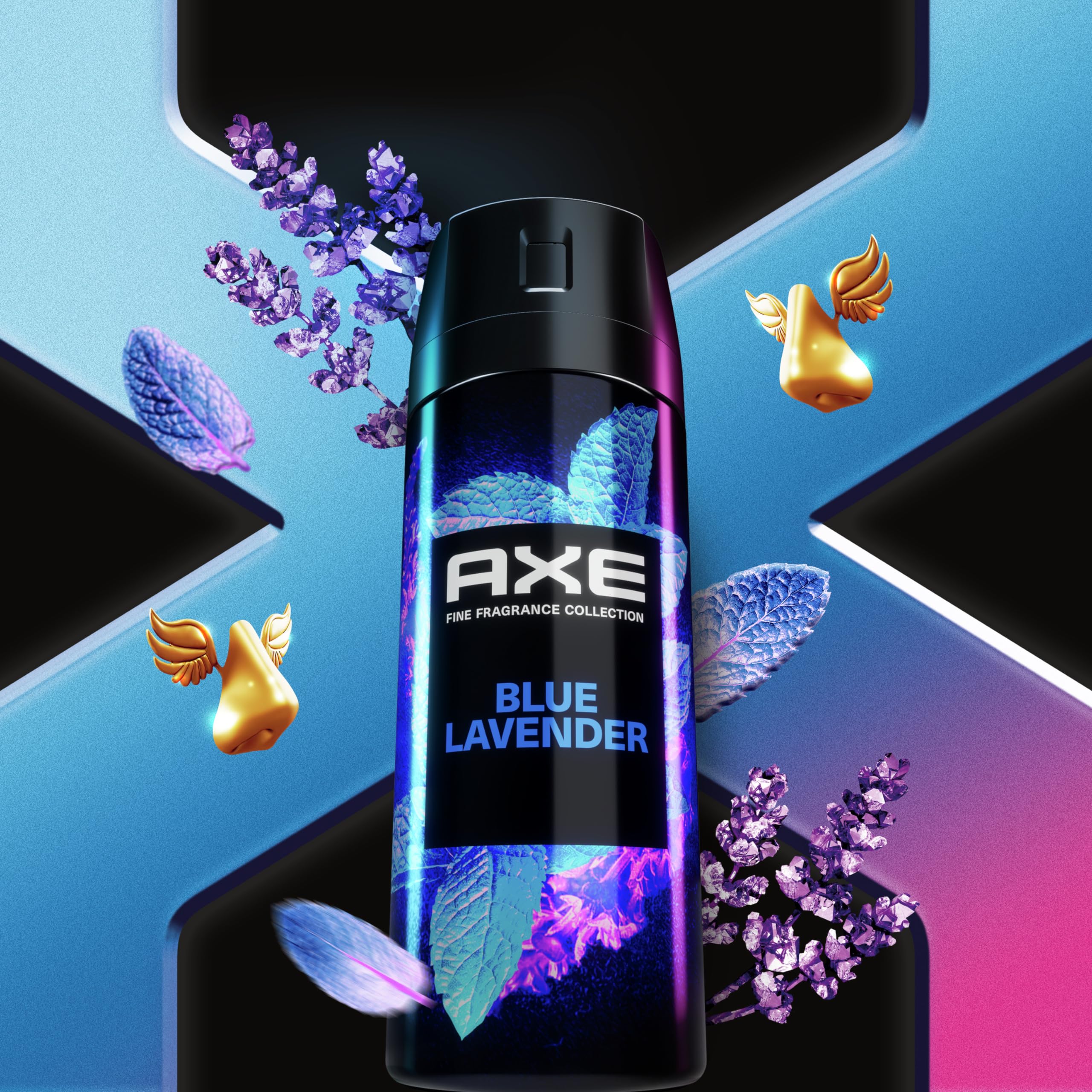 AXE Blue Lavender deodorant spray top view showing spray nozzle.