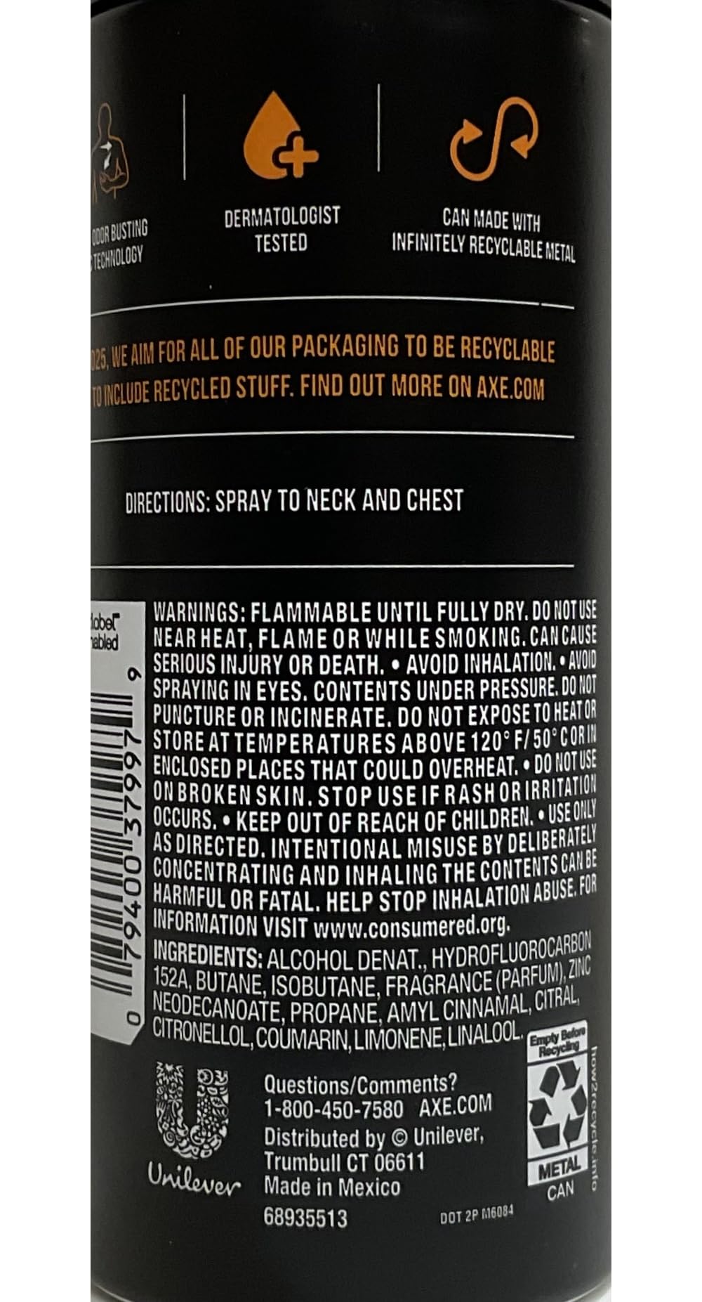 Applying AXE Dark Temptation Bodyspray for quick, lightweight odor protection.