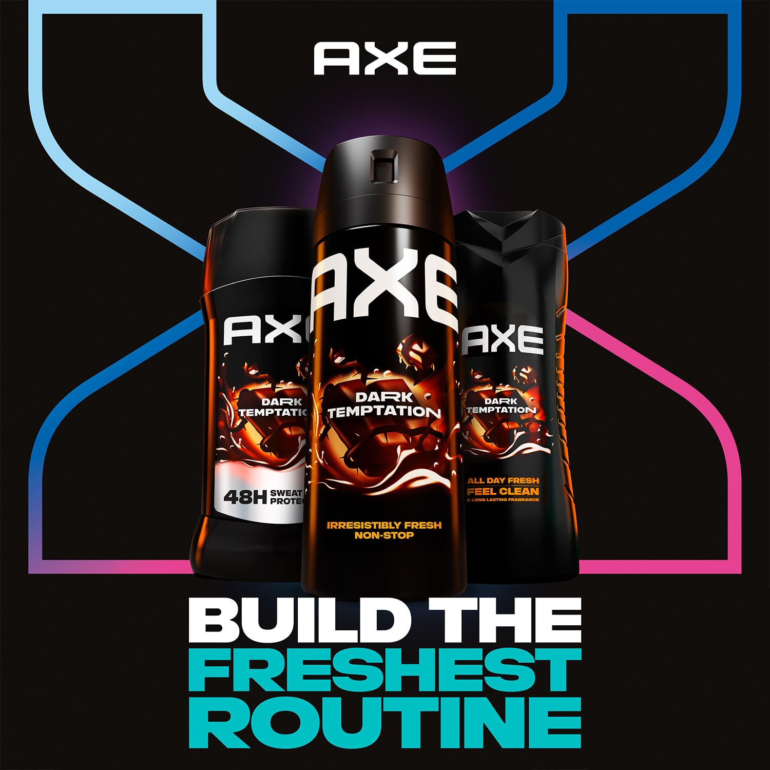 AXE Dark Temptation: mano sosteniendo spray para uso diario.
