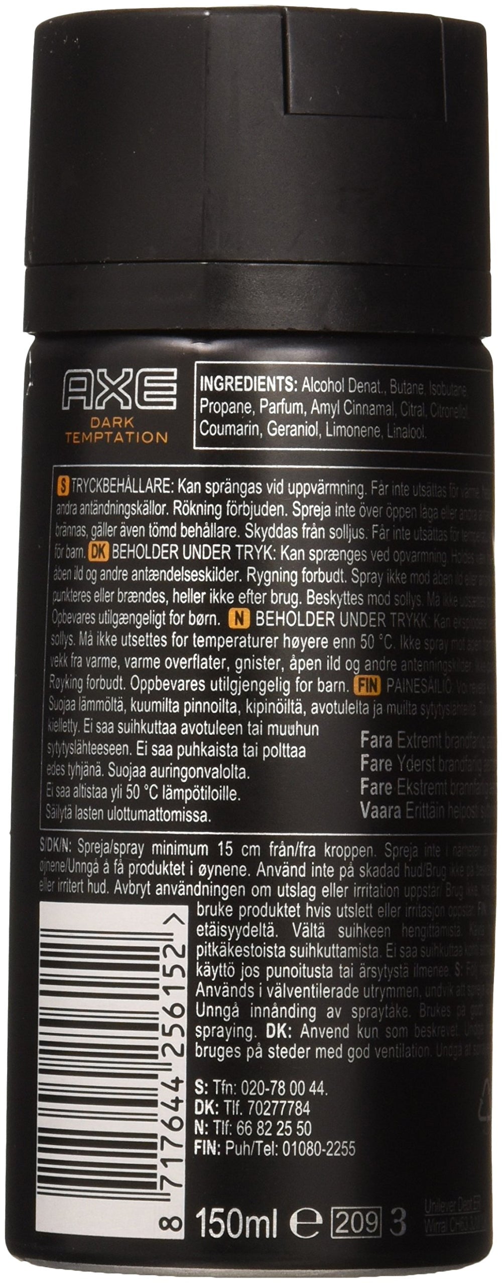 AXE Dark Temptation, aplicación rápida para sensación fresca durante el día