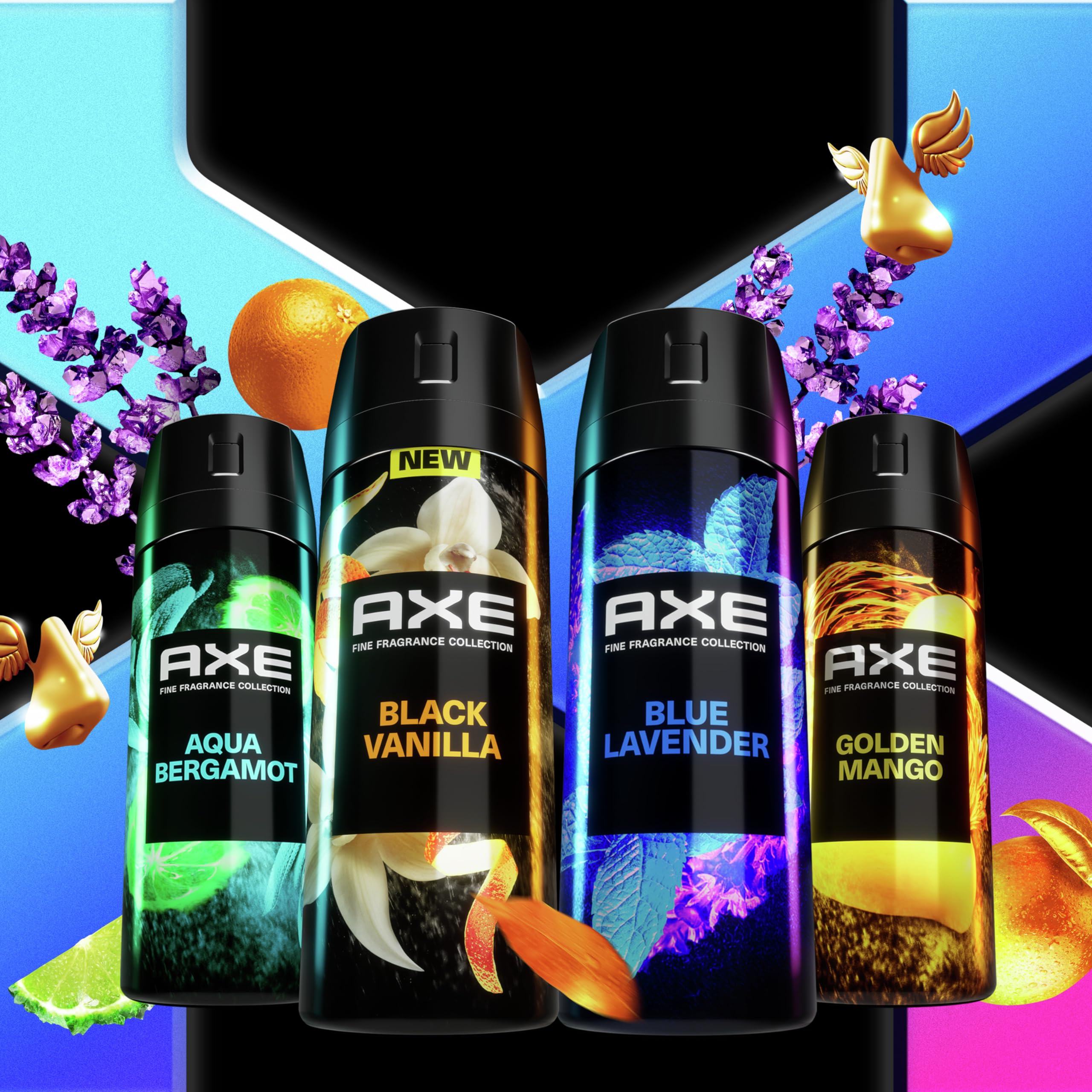AXE Fine Fragrance Golden Mango spray bottle delivers a refreshing tropical scent.
