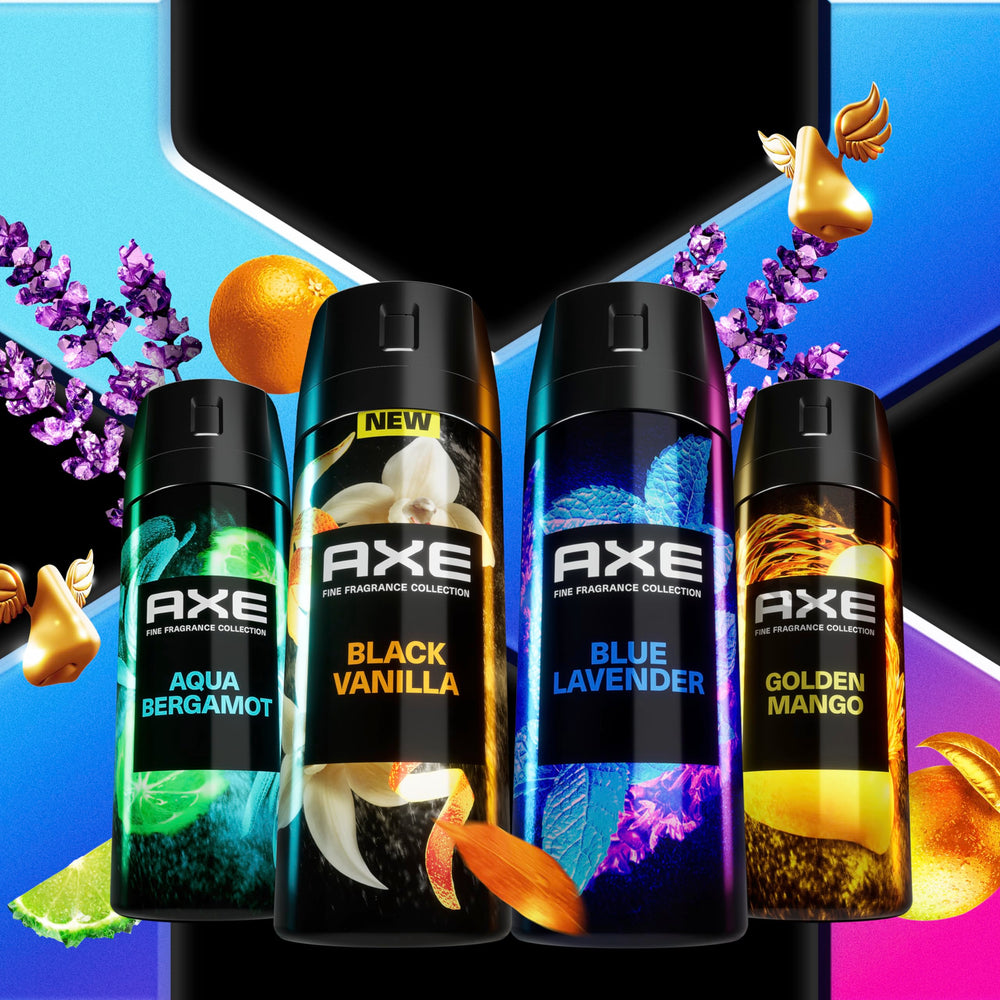 AXE Fine Fragrance Golden Mango spray bottle delivers a refreshing tropical scent.