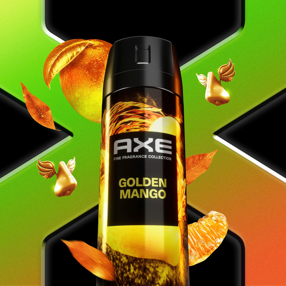 AXE Fine Fragrance Golden Mango bottle with bright, mood-boosting scent.