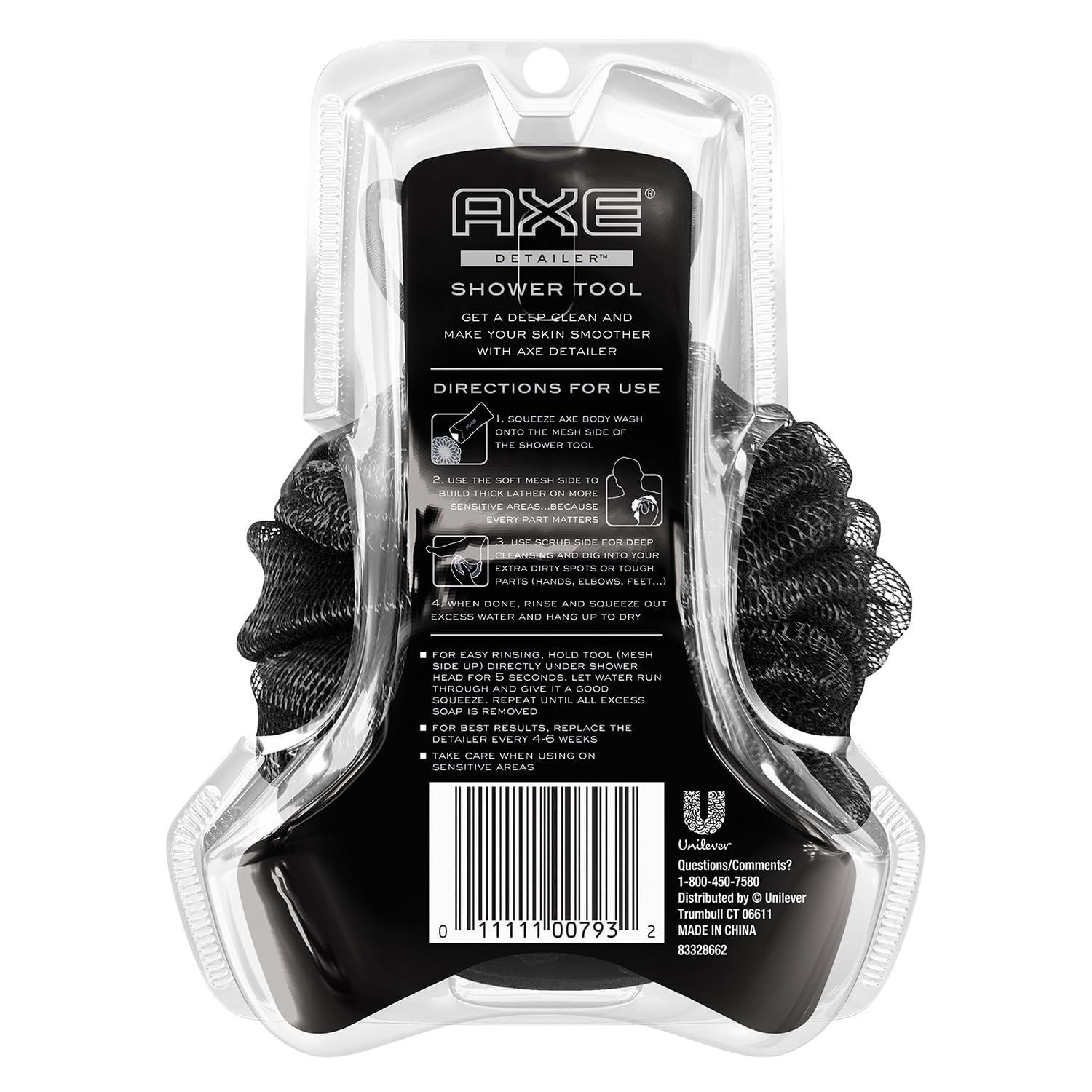 AXE mens shower scrubber detailer back view emphasizing grip and durability