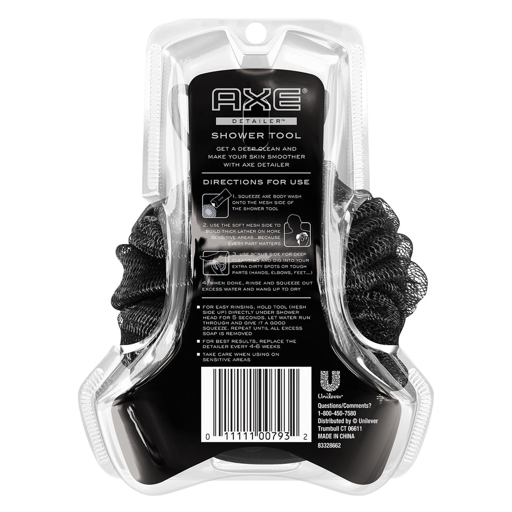 AXE mens shower scrubber detailer back view emphasizing grip and durability