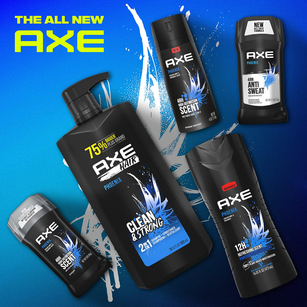 AXE Phoenix 2-in-1 lather demonstrates cleansing and conditioning in one step.