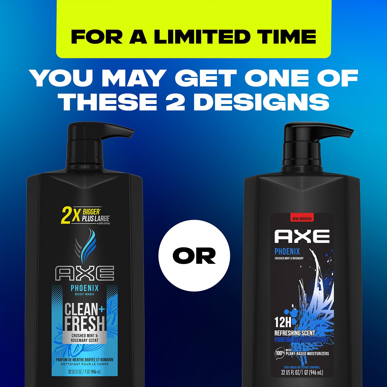 AXE Phoenix bottle-cap detail with product label and 12-hour freshness.