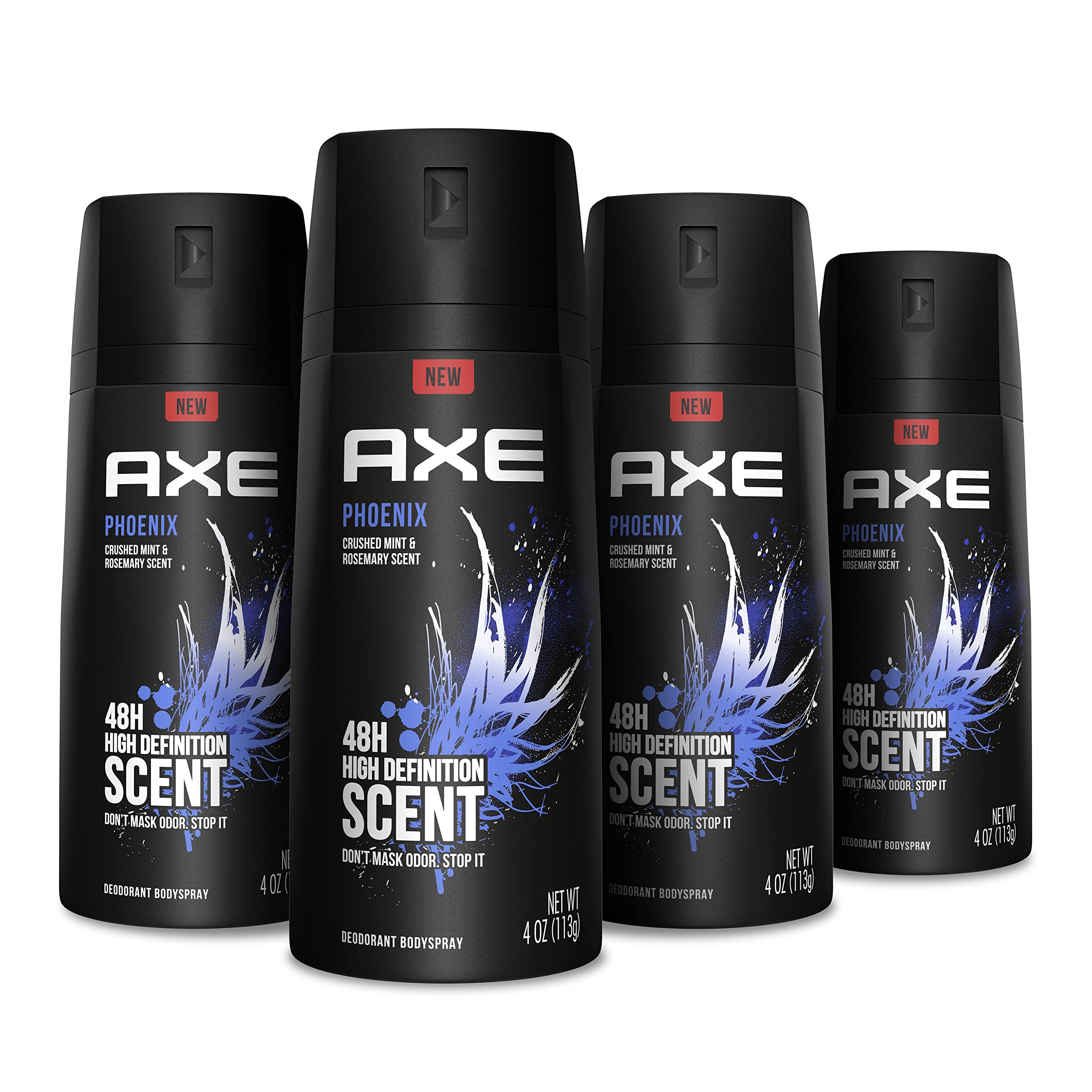 AXE Phoenix bottle front view shows aluminum-free formula and all-day freshness.