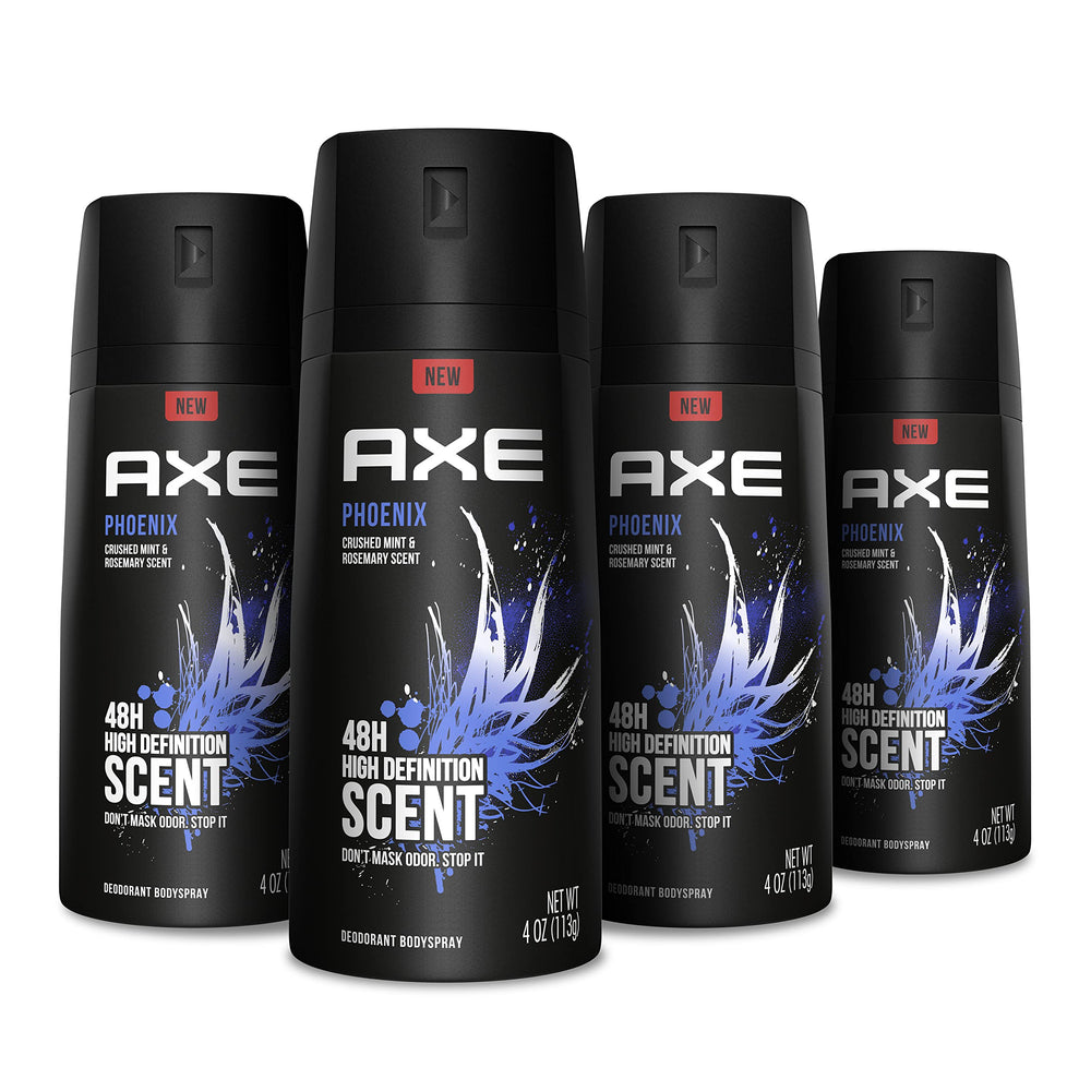 AXE Phoenix bottle front view shows aluminum-free formula and all-day freshness.