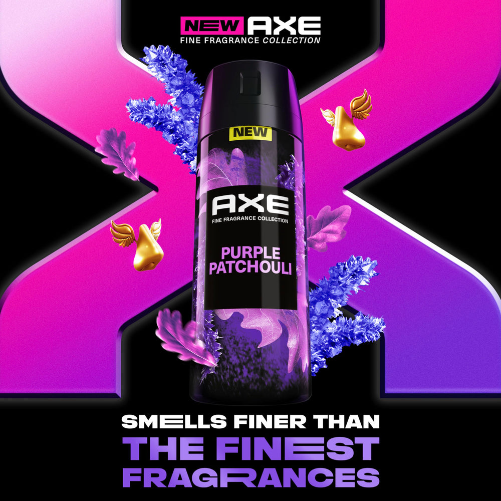 AXE Púrpura Patchouli: aplicación en cuello para frescura continua.
