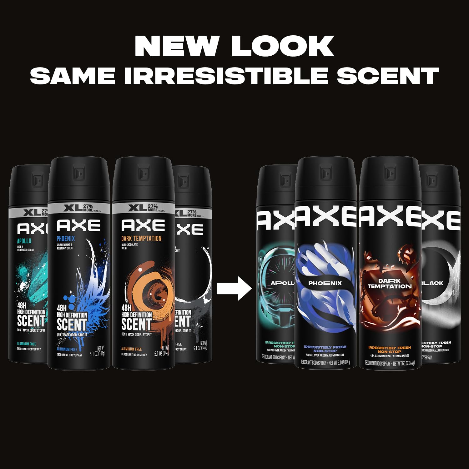 AXE XL variety-pack back view emphasizing two cans of each scent.