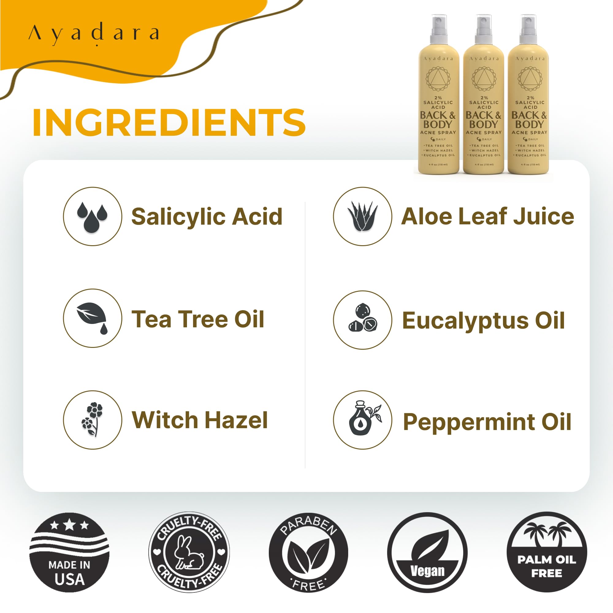 AYADARA body acne mist versatile use on chest, back, and thigh areas
