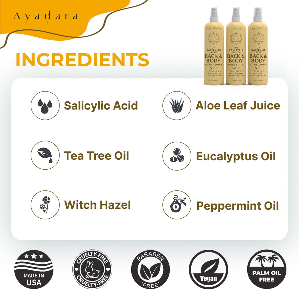 AYADARA body acne mist versatile use on chest, back, and thigh areas